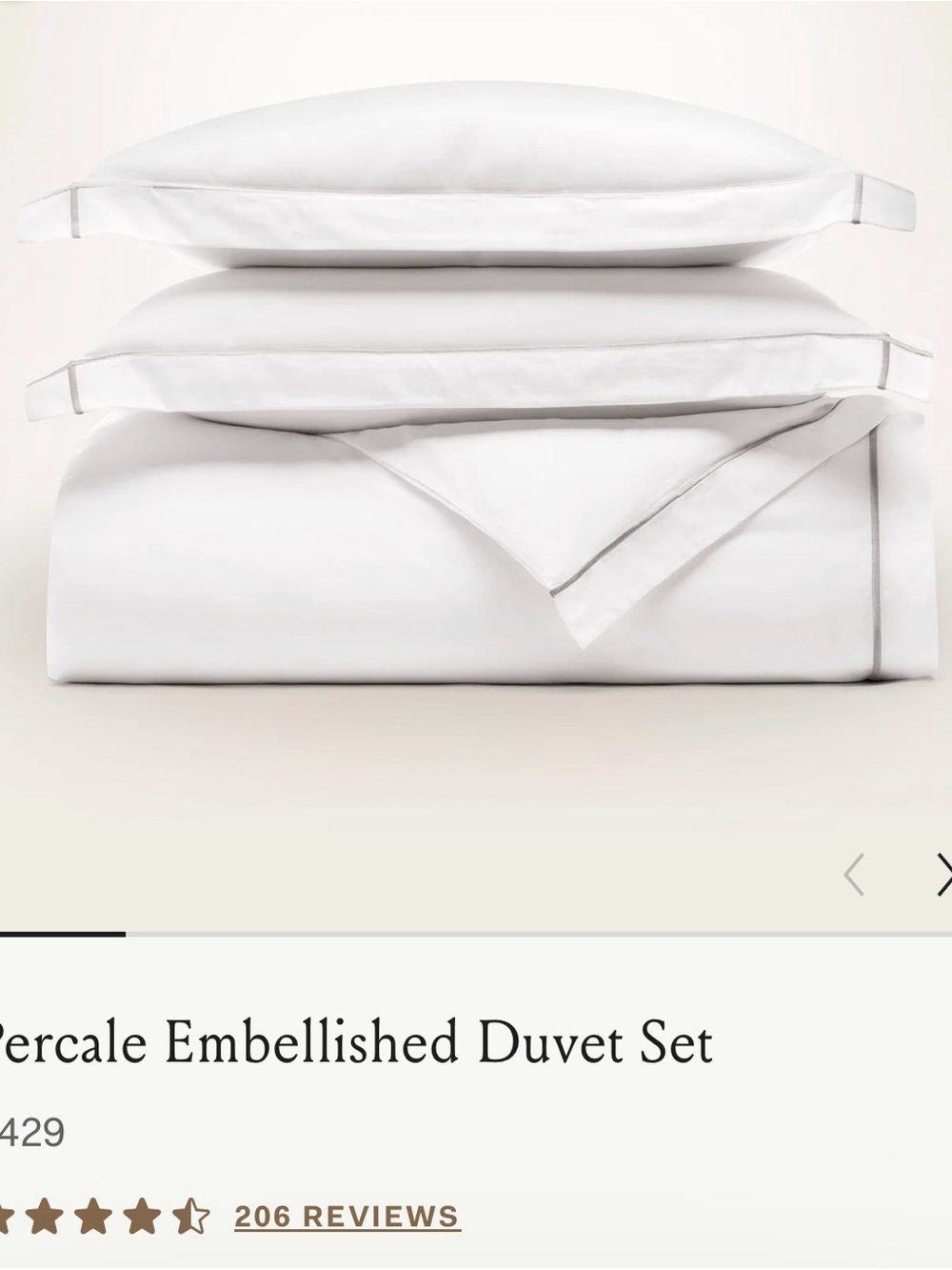 Boll & Branch Percale Embellished Duvet Set- White/Oak F/Q NWOT